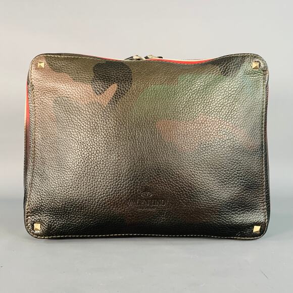 VALENTINO  Brown Olive Camoflage Ombre Leather Zip Up Clutch - Picture 1 of 7